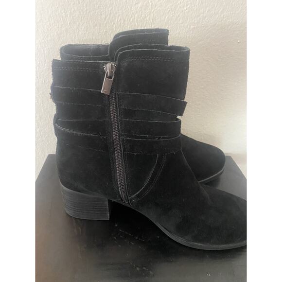 Koolaburra UGG Kenz Black Suede Tassel Block Heel Ankle Boots Size 8 - Picture 4 of 7
